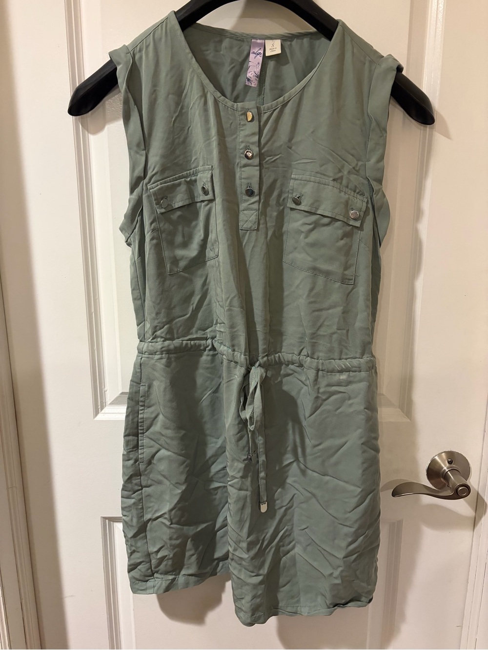 Sleeveless Drawstring Dress in Sage Green, Size S